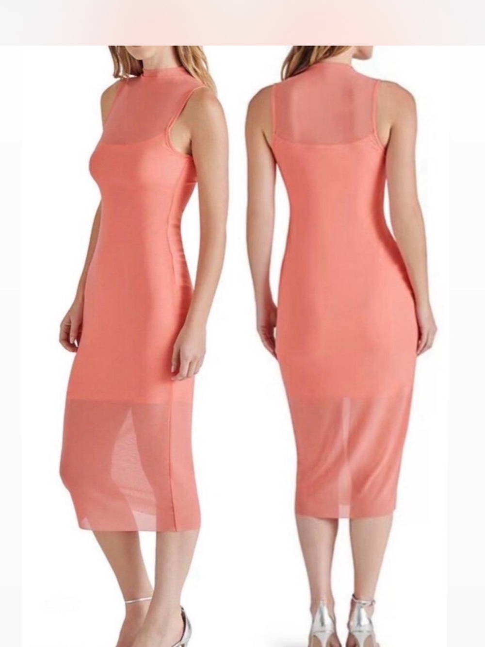 Steve Madden Sugar Coral Sidra Sleeveless Midi Sheer-Panel Dress